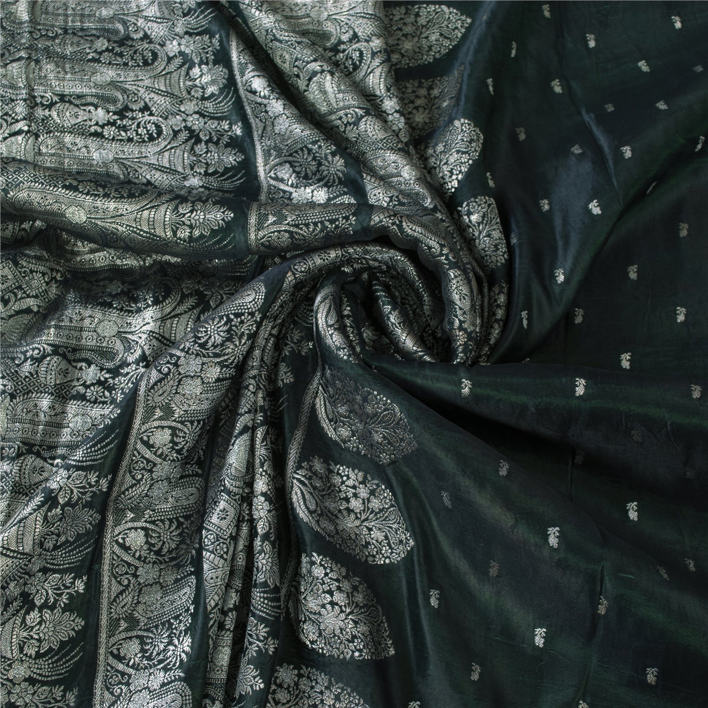 Sanskriti Vintage Green Sarees Pure Satin Zari Woven Brocade Banarasi 5+YD Sari