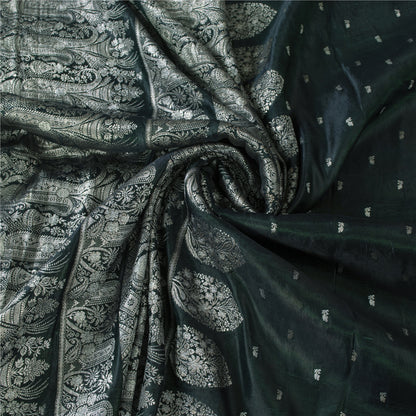 Sanskriti Vintage Green Sarees Pure Satin Zari Woven Brocade Banarasi 5+YD Sari