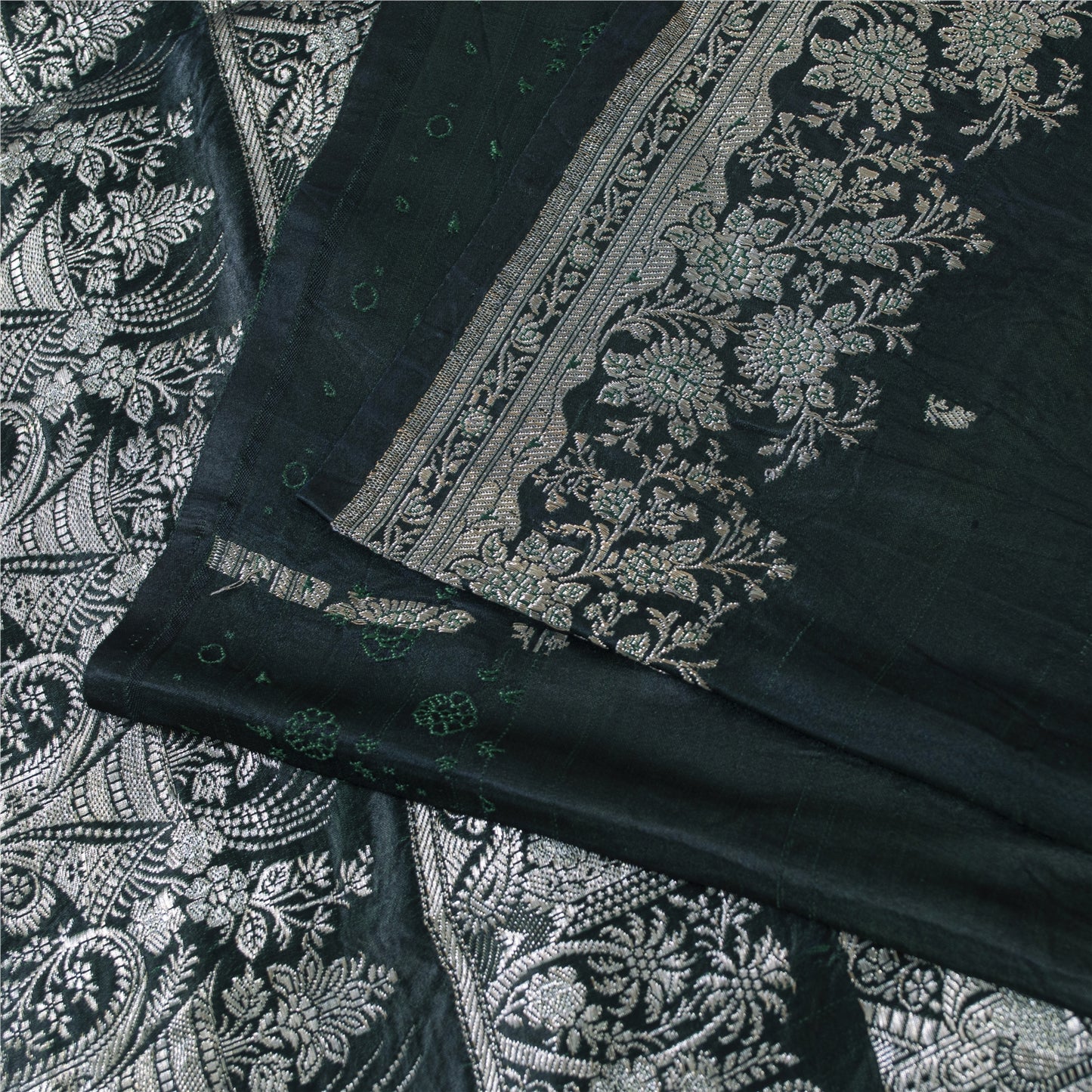 Sanskriti Vintage Green Sarees Pure Satin Zari Woven Brocade Banarasi 5+YD Sari