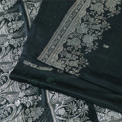 Sanskriti Vintage Green Sarees Pure Satin Zari Woven Brocade Banarasi 5+YD Sari