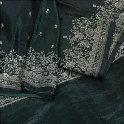 Sanskriti Vintage Green Sarees Pure Satin Zari Woven Brocade Banarasi 5+YD Sari