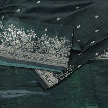 Sanskriti Vintage Green Sarees Pure Satin Zari Woven Brocade Banarasi 5+YD Sari