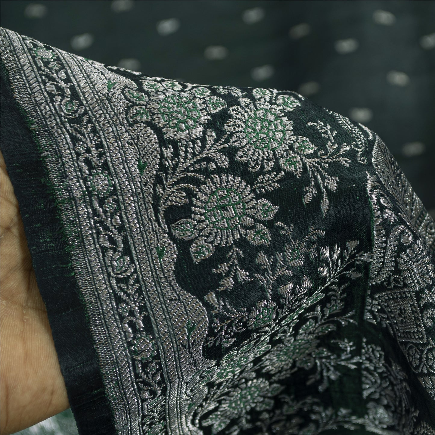 Sanskriti Vintage Green Sarees Pure Satin Zari Woven Brocade Banarasi 5+YD Sari