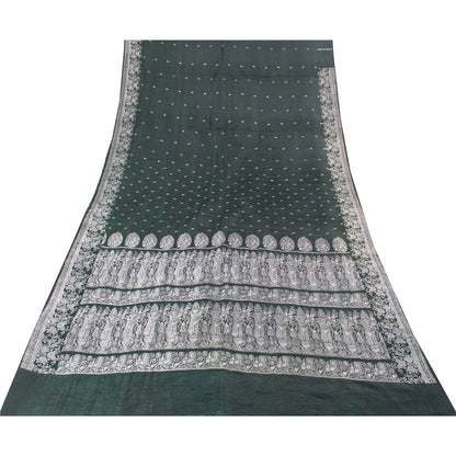 Sanskriti Vintage Green Sarees Pure Satin Zari Woven Brocade Banarasi 5+YD Sari
