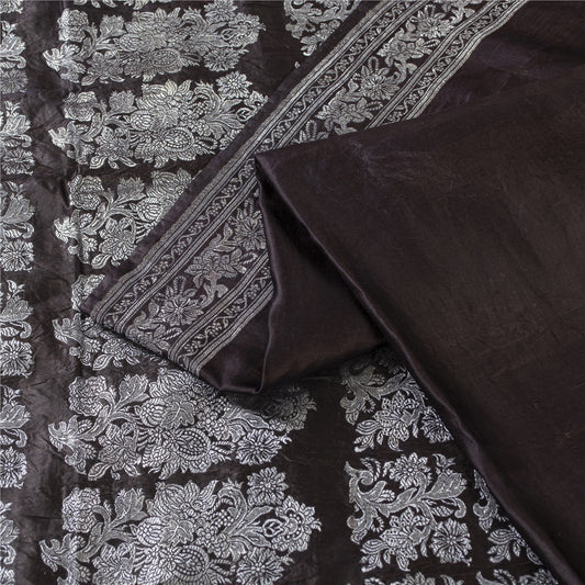 Sanskriti Vintage Brown Sarees Pure Silk Zari Woven Brocade Banarasi 5+YD Sari