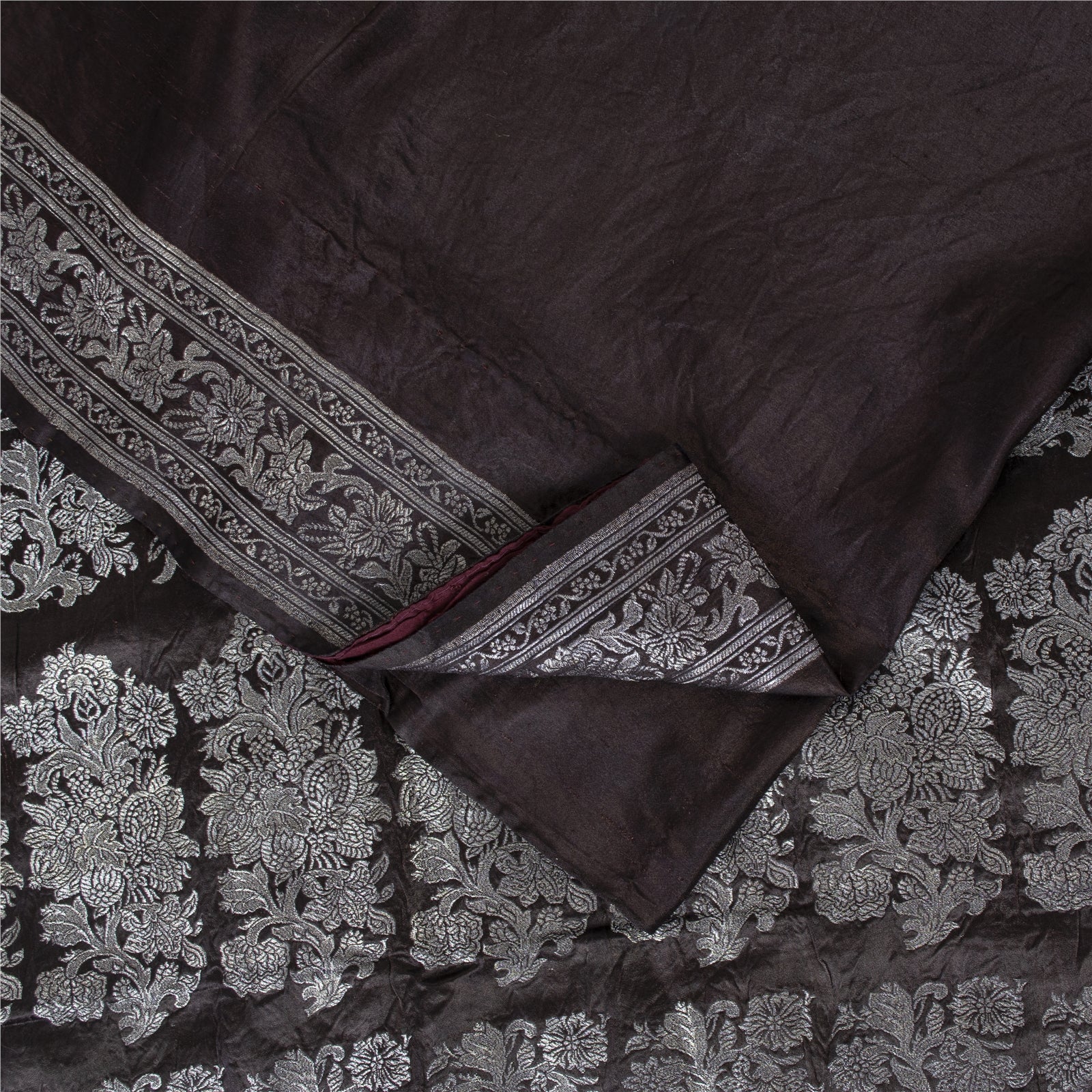 Sanskriti Vintage Brown Sarees Pure Silk Zari Woven Brocade Banarasi 5+YD Sari