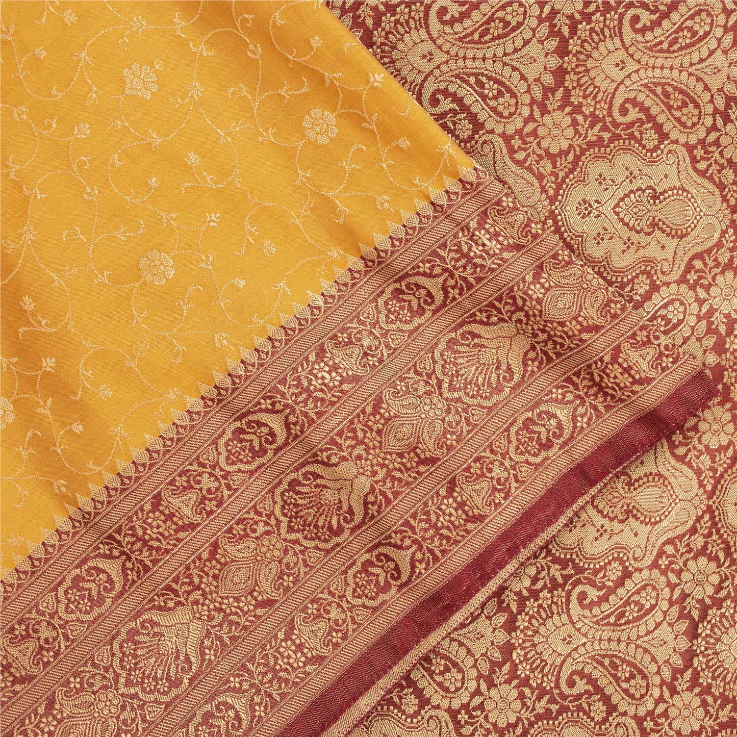 Sanskriti Vintage Yellow Sarees Pure Silk Woven IndianBrocade Banarasi 6+YD Sari