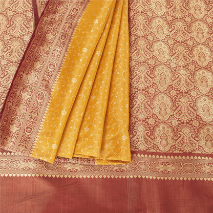Sanskriti Vintage Yellow Sarees Pure Silk Woven IndianBrocade Banarasi 6+YD Sari