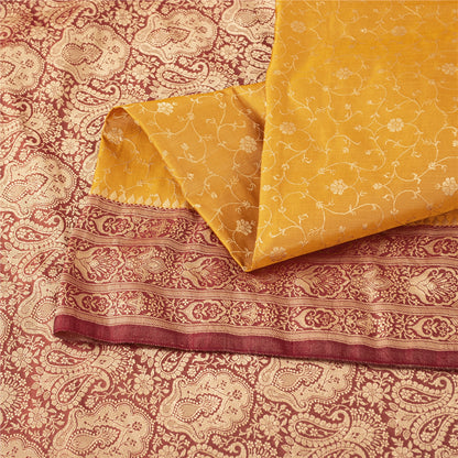 Sanskriti Vintage Yellow Sarees Pure Silk Woven IndianBrocade Banarasi 6+YD Sari