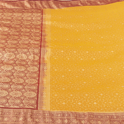 Sanskriti Vintage Yellow Sarees Pure Silk Woven IndianBrocade Banarasi 6+YD Sari