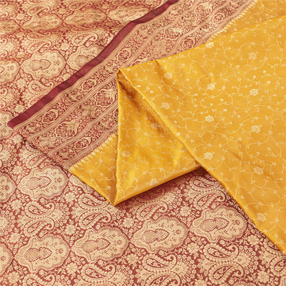 Sanskriti Vintage Yellow Sarees Pure Silk Woven IndianBrocade Banarasi 6+YD Sari