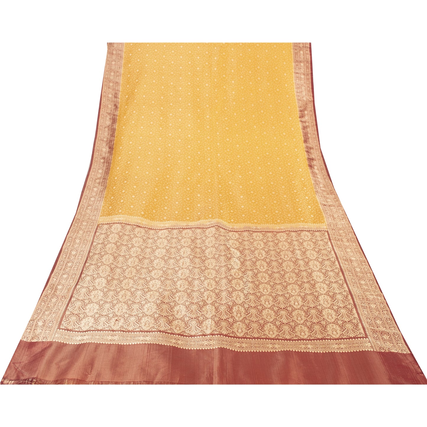 Sanskriti Vintage Yellow Sarees Pure Silk Woven IndianBrocade Banarasi 6+YD Sari