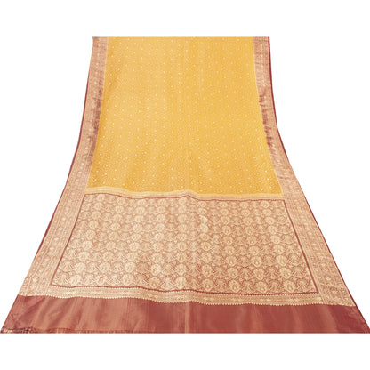 Sanskriti Vintage Yellow Sarees Pure Silk Woven IndianBrocade Banarasi 6+YD Sari