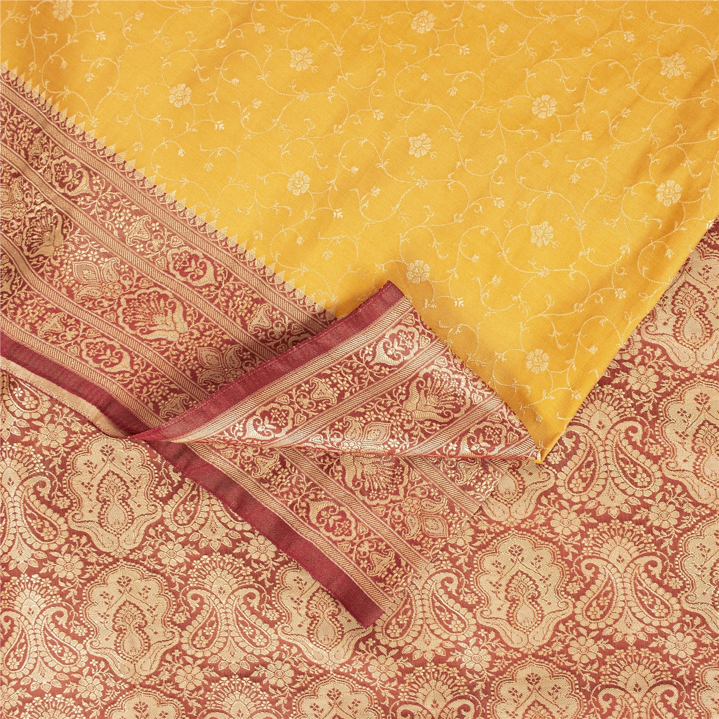 Sanskriti Vintage Yellow Sarees Pure Silk Woven IndianBrocade Banarasi 6+YD Sari
