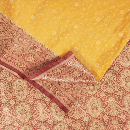 Sanskriti Vintage Yellow Sarees Pure Silk Woven IndianBrocade Banarasi 6+YD Sari