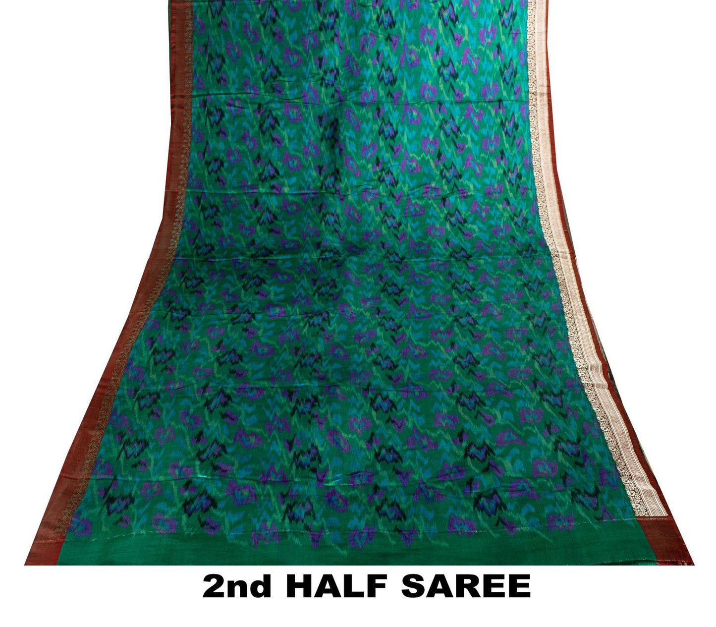 Sanskriti Vintage Green Pure Satin Saree BanarasiBrocade Zari-Ikat Handmade Sari