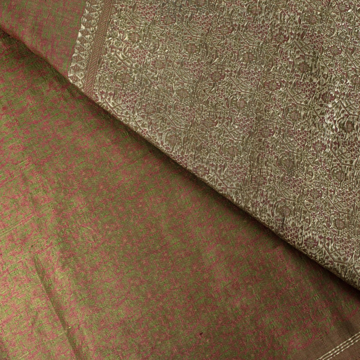 Sanskriti Vintage Beige Pure Satin Saree Banarasi Brocade Zari Hand-Woven Sari