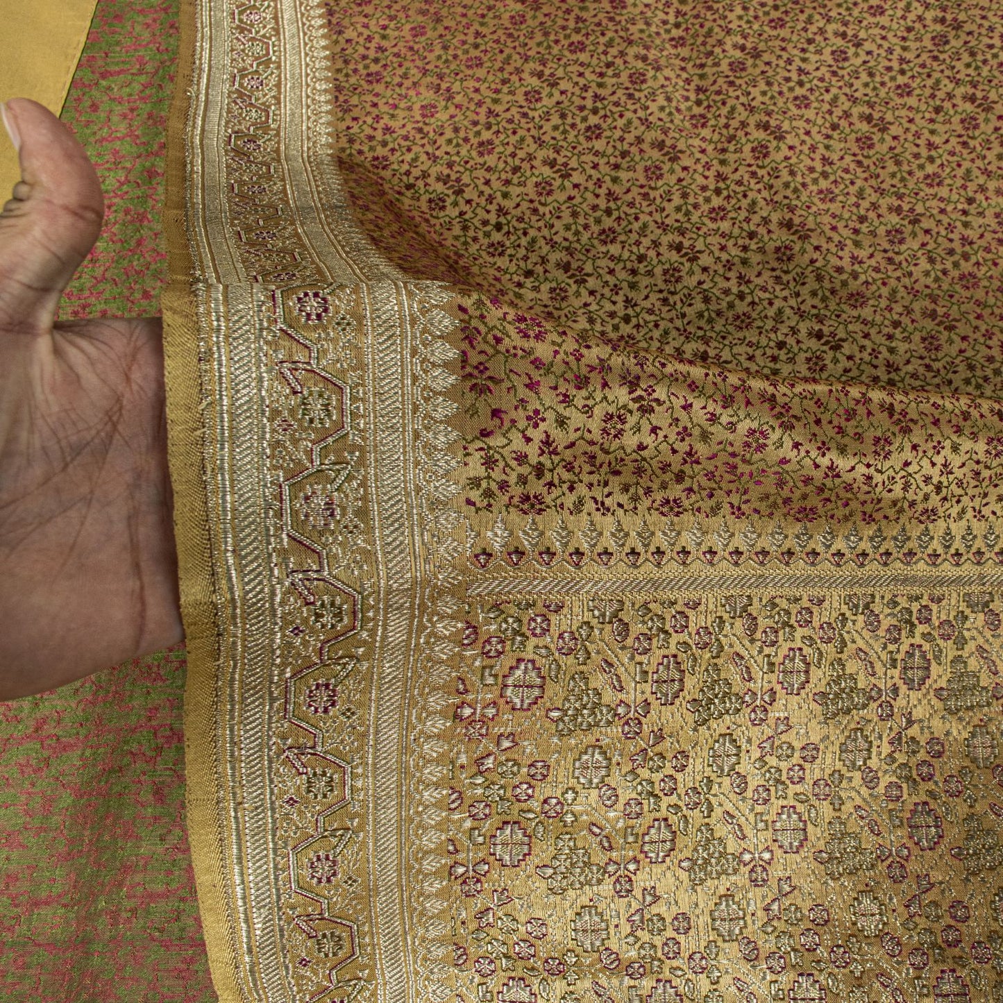 Sanskriti Vintage Beige Pure Satin Saree Banarasi Brocade Zari Hand-Woven Sari