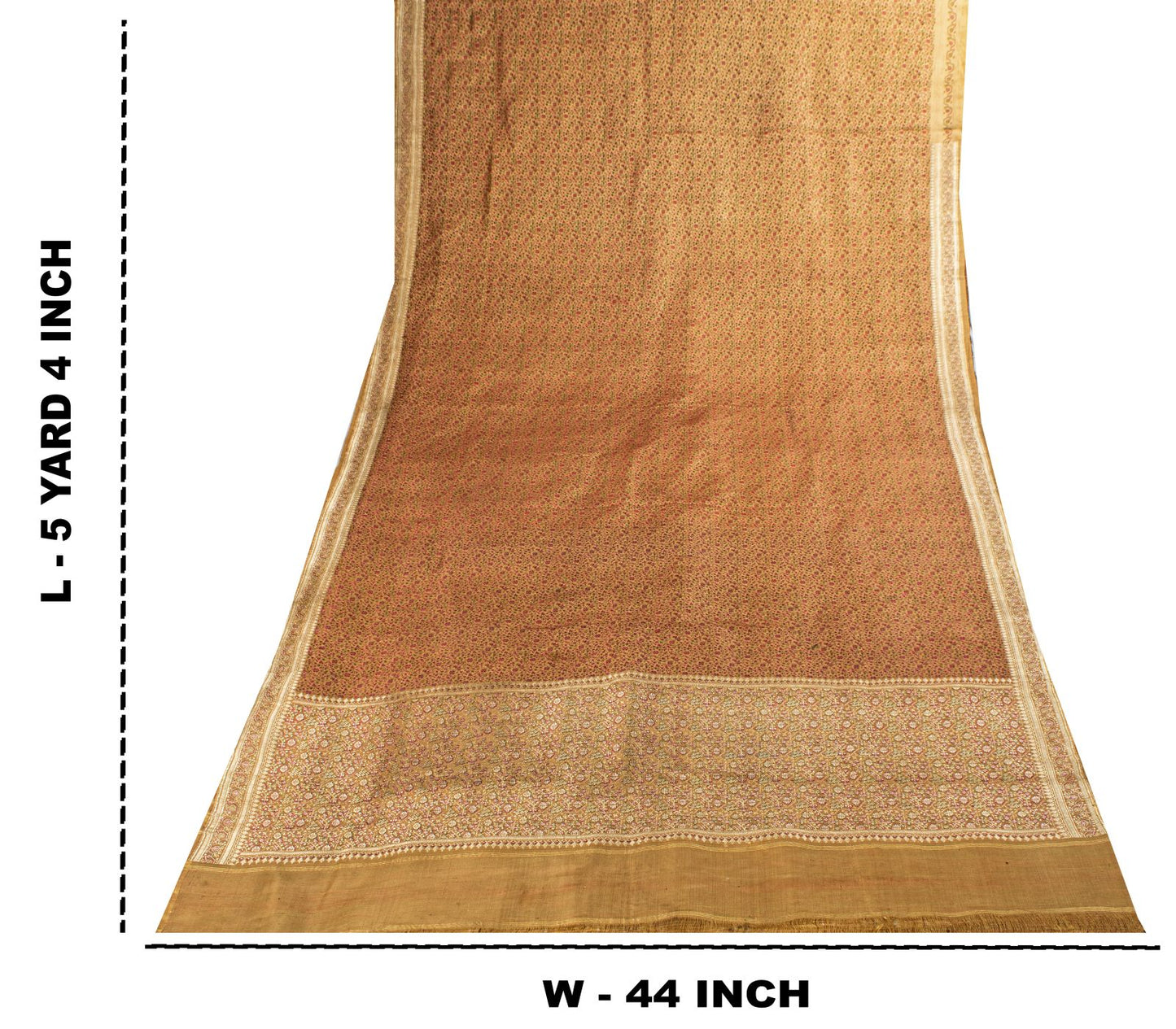 Sanskriti Vintage Beige Pure Satin Saree Banarasi Brocade Zari Hand-Woven Sari