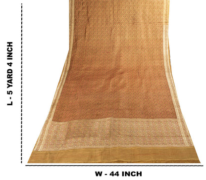 Sanskriti Vintage Beige Pure Satin Saree Banarasi Brocade Zari Hand-Woven Sari