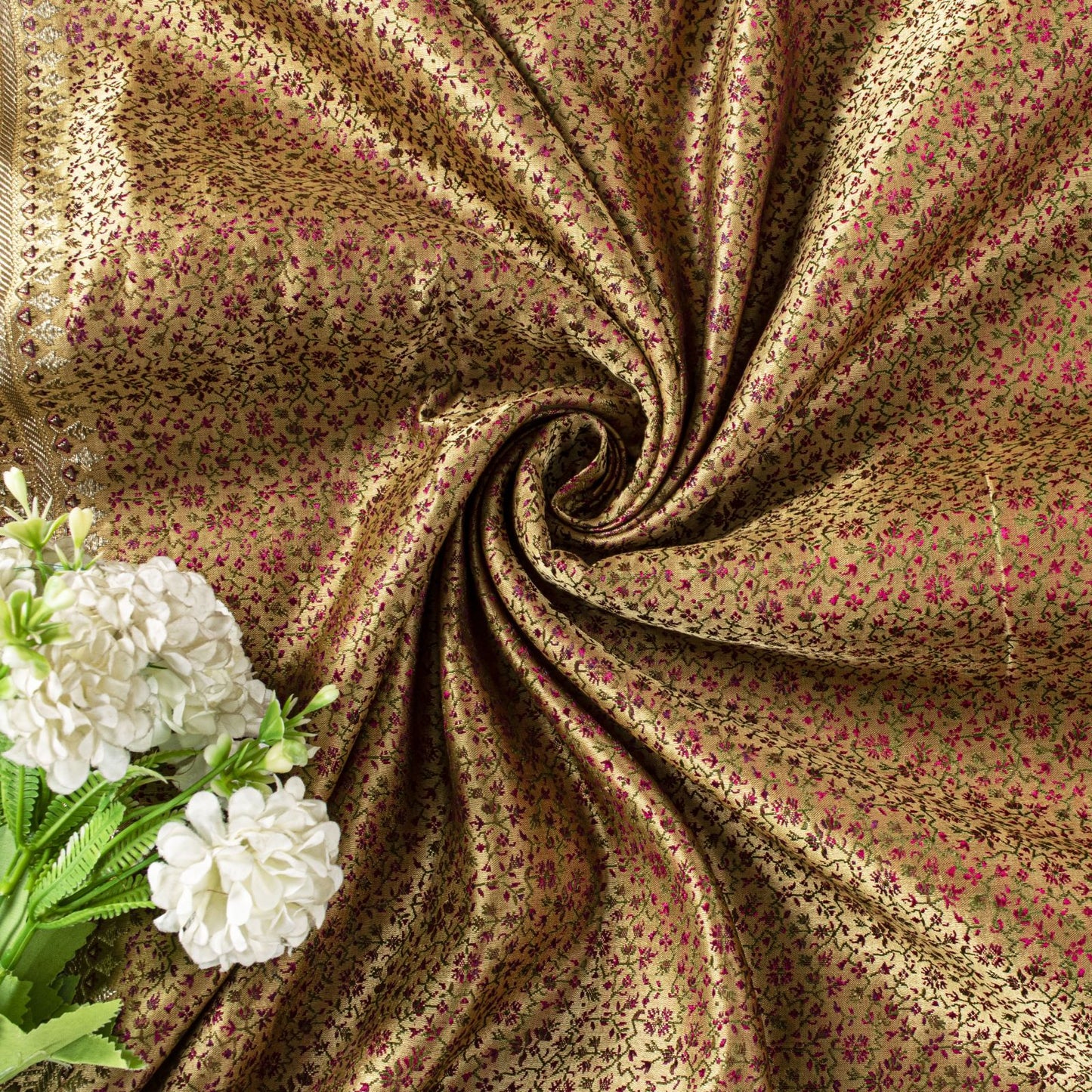 Sanskriti Vintage Beige Pure Satin Saree Banarasi Brocade Zari Hand-Woven Sari