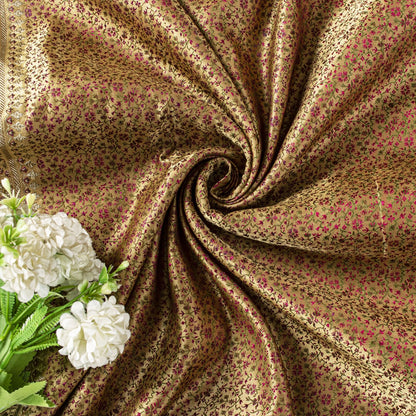 Sanskriti Vintage Beige Pure Satin Saree Banarasi Brocade Zari Hand-Woven Sari
