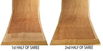 Sanskriti Vintage Beige Pure Satin Saree Banarasi Brocade Zari Hand-Woven Sari