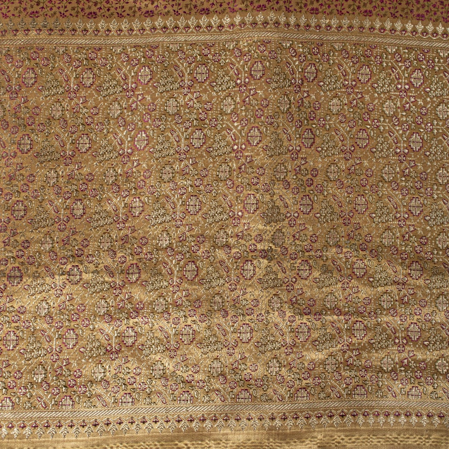 Sanskriti Vintage Beige Pure Satin Saree Banarasi Brocade Zari Hand-Woven Sari