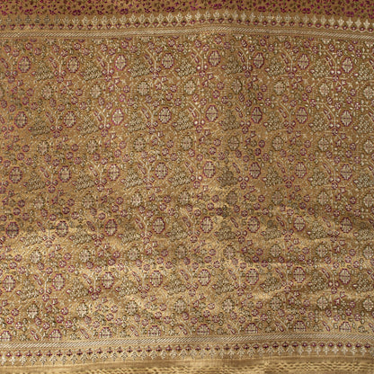 Sanskriti Vintage Beige Pure Satin Saree Banarasi Brocade Zari Hand-Woven Sari