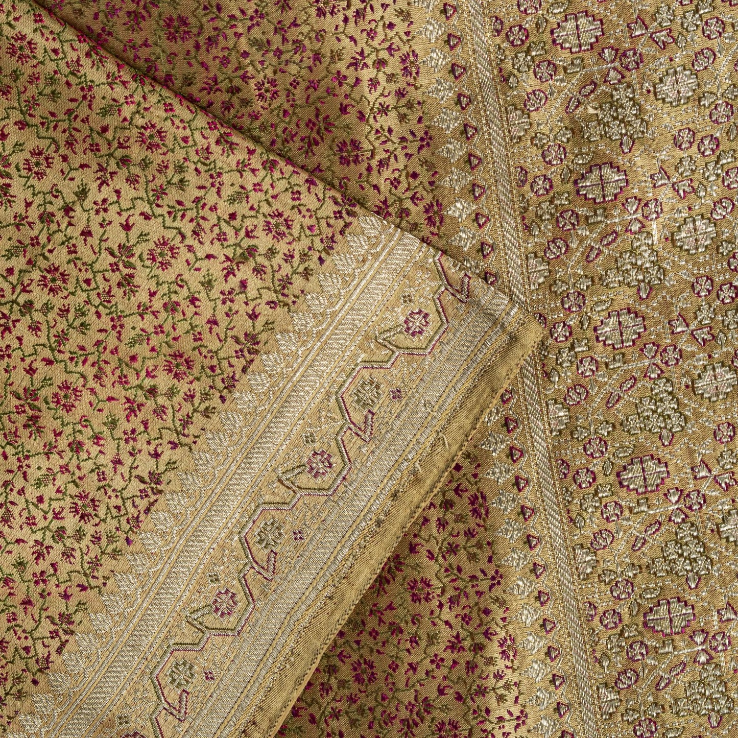 Sanskriti Vintage Beige Pure Satin Saree Banarasi Brocade Zari Hand-Woven Sari