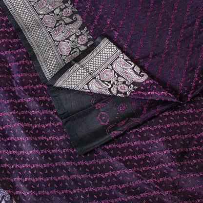 Sanskriti Vintage Purple Pure Satin Saree Banarasi Brocade Zari Hand-Woven Sari