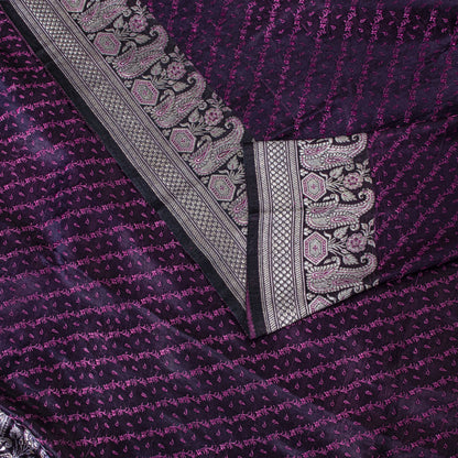 Sanskriti Vintage Purple Pure Satin Saree Banarasi Brocade Zari Hand-Woven Sari
