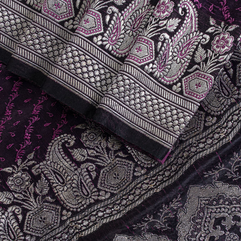 Sanskriti Vintage Purple Pure Satin Saree Banarasi Brocade Zari Hand-Woven Sari