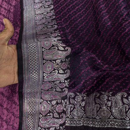 Sanskriti Vintage Purple Pure Satin Saree Banarasi Brocade Zari Hand-Woven Sari