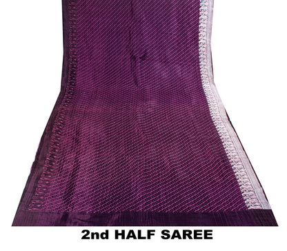 Sanskriti Vintage Purple Pure Satin Saree Banarasi Brocade Zari Hand-Woven Sari