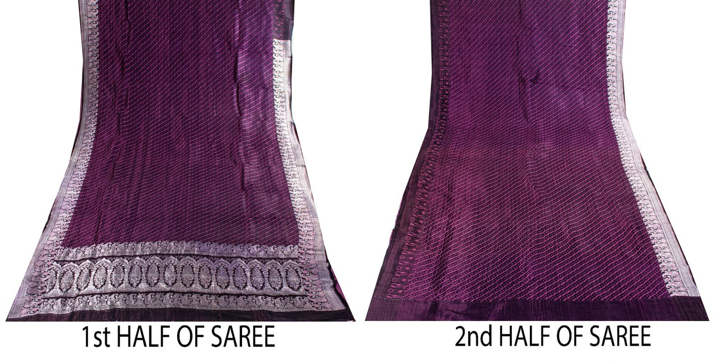Sanskriti Vintage Purple Pure Satin Saree Banarasi Brocade Zari Hand-Woven Sari