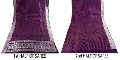Sanskriti Vintage Purple Pure Satin Saree Banarasi Brocade Zari Hand-Woven Sari