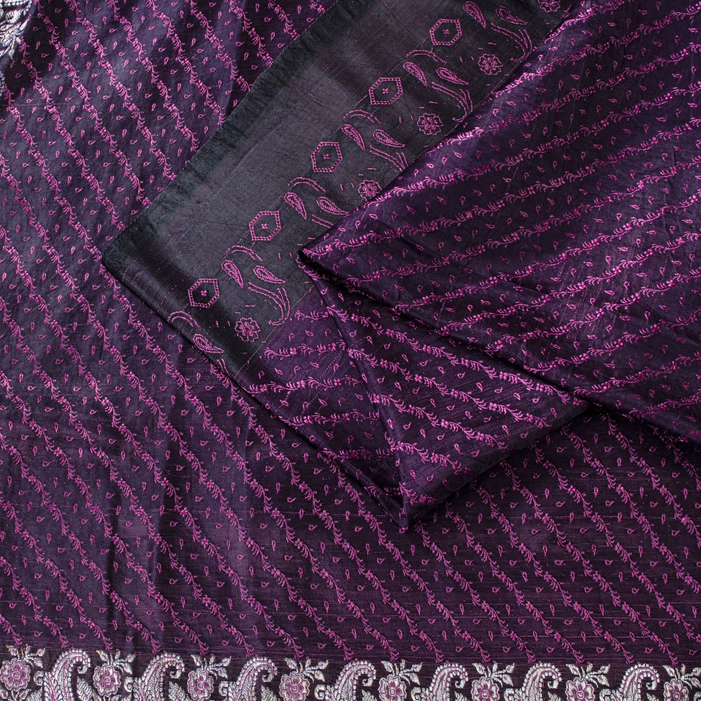 Sanskriti Vintage Purple Pure Satin Saree Banarasi Brocade Zari Hand-Woven Sari