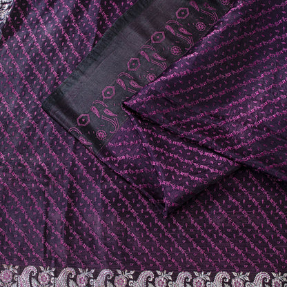 Sanskriti Vintage Purple Pure Satin Saree Banarasi Brocade Zari Hand-Woven Sari