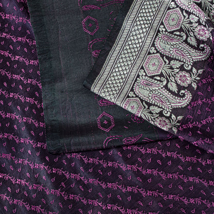 Sanskriti Vintage Purple Pure Satin Saree Banarasi Brocade Zari Hand-Woven Sari