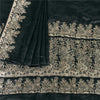 Sanskriti Vintage Sarees BlackBanarasi Brocade Zari Woven Pure Satin Sari Fabric