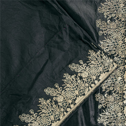 Sanskriti Vintage Sarees BlackBanarasi Brocade Zari Woven Pure Satin Sari Fabric