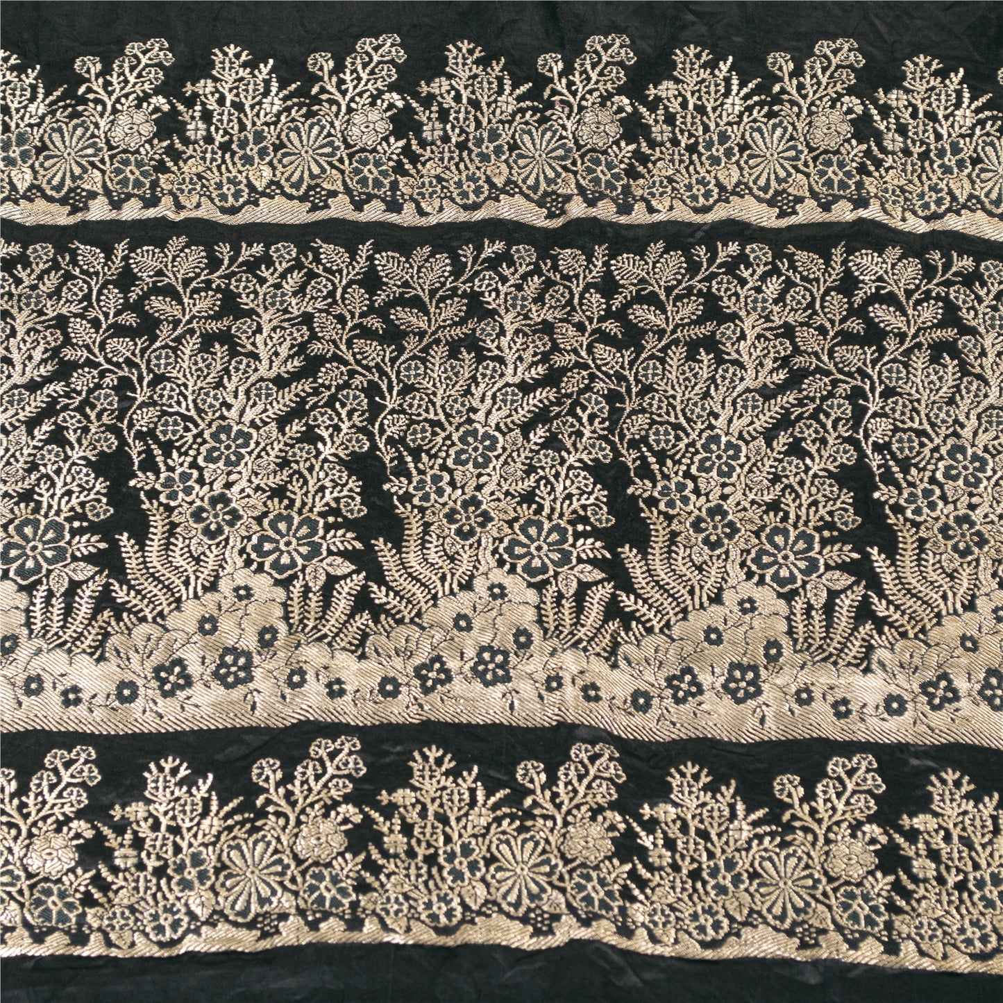 Sanskriti Vintage Sarees BlackBanarasi Brocade Zari Woven Pure Satin Sari Fabric