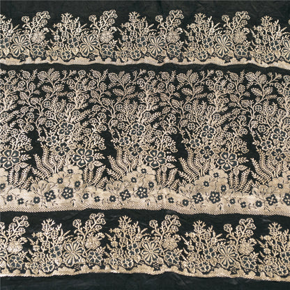 Sanskriti Vintage Sarees BlackBanarasi Brocade Zari Woven Pure Satin Sari Fabric