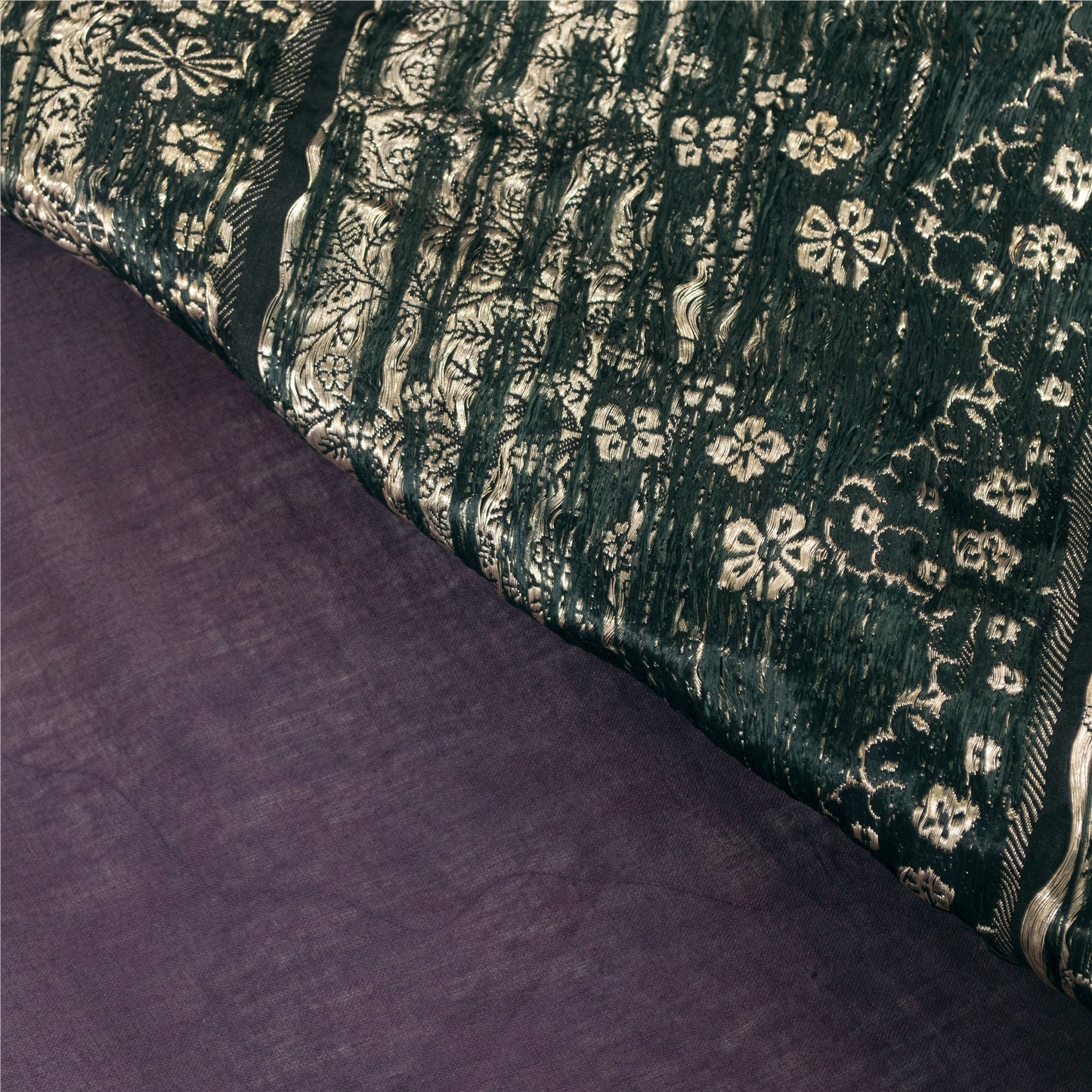 Sanskriti Vintage Sarees BlackBanarasi Brocade Zari Woven Pure Satin Sari Fabric