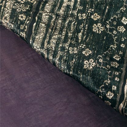 Sanskriti Vintage Sarees BlackBanarasi Brocade Zari Woven Pure Satin Sari Fabric