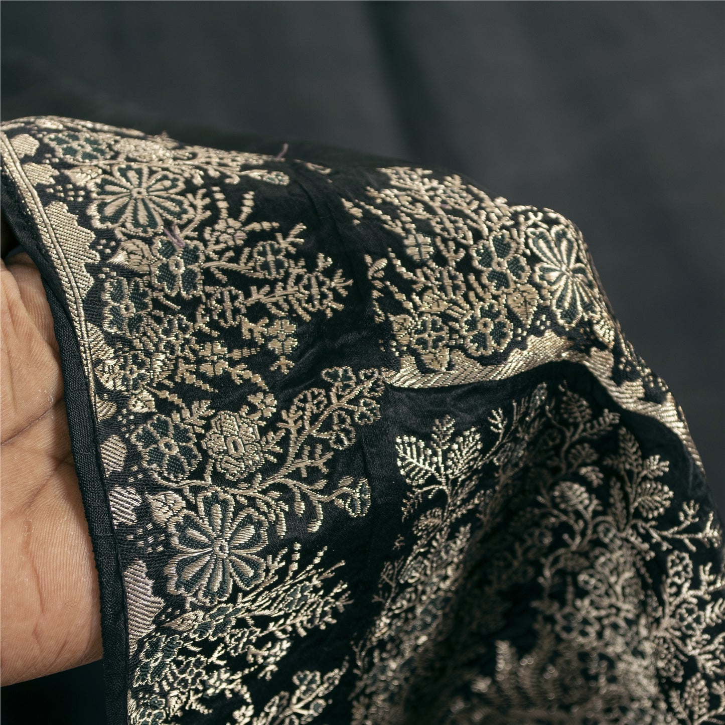 Sanskriti Vintage Sarees BlackBanarasi Brocade Zari Woven Pure Satin Sari Fabric