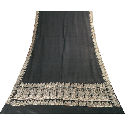 Sanskriti Vintage Sarees BlackBanarasi Brocade Zari Woven Pure Satin Sari Fabric