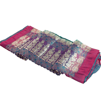 Sanskriti Vintage Sarees GreenBanarasi Brocade Zari Woven Pure Satin Sari Fabric