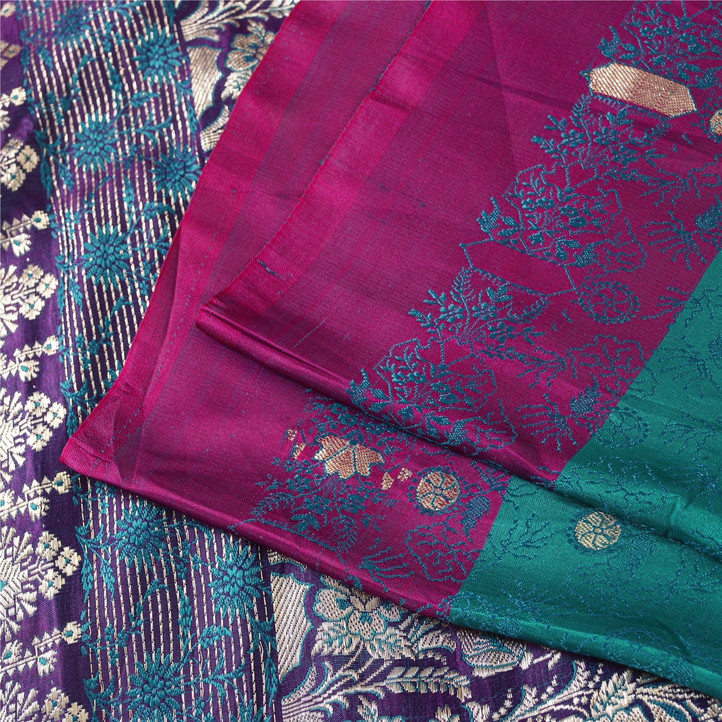 Sanskriti Vintage Sarees GreenBanarasi Brocade Zari Woven Pure Satin Sari Fabric
